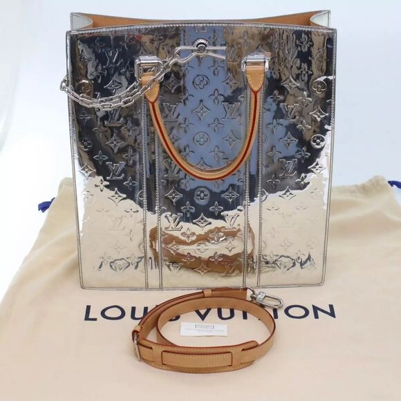 LOUIS VUITTON Monogram Miroir Sac Plat Hand Bag 2way Silver - Picture 1 of 16